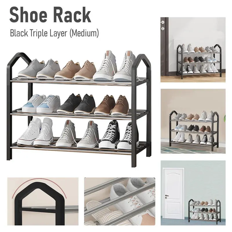 Black Metal Shoe Rack Bracket Organiser - New, Lightweight & Stable Storage Shelves for UK Homes 0