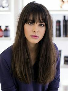 26 Inch Long Straight Human Hair Wigs with Bangs, Natural Looking Gorgeous Fluffy Wigs for Women, Human Hair Full Machine Wigs for Party, Daily Use