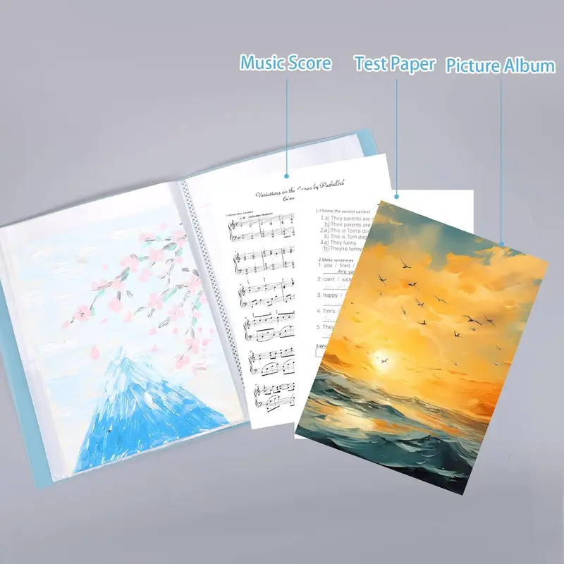 2 Pcs A4 Display Folders, Total 120 Pockets A4 Display Book Folder with Plastic Sleeves and Safety Rope Presentation Folders Document Project Folder for School and Offices 6