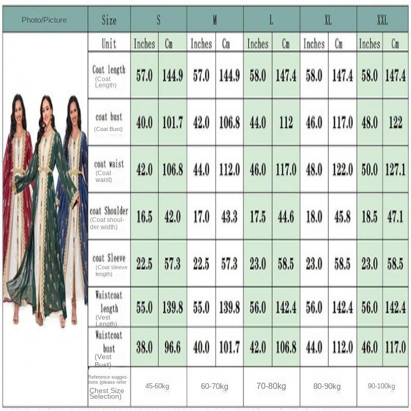 2025 Muslim East Arab Dress Robe Embroidered Cardigan Vest Two-Piece Set Dress EBay 9