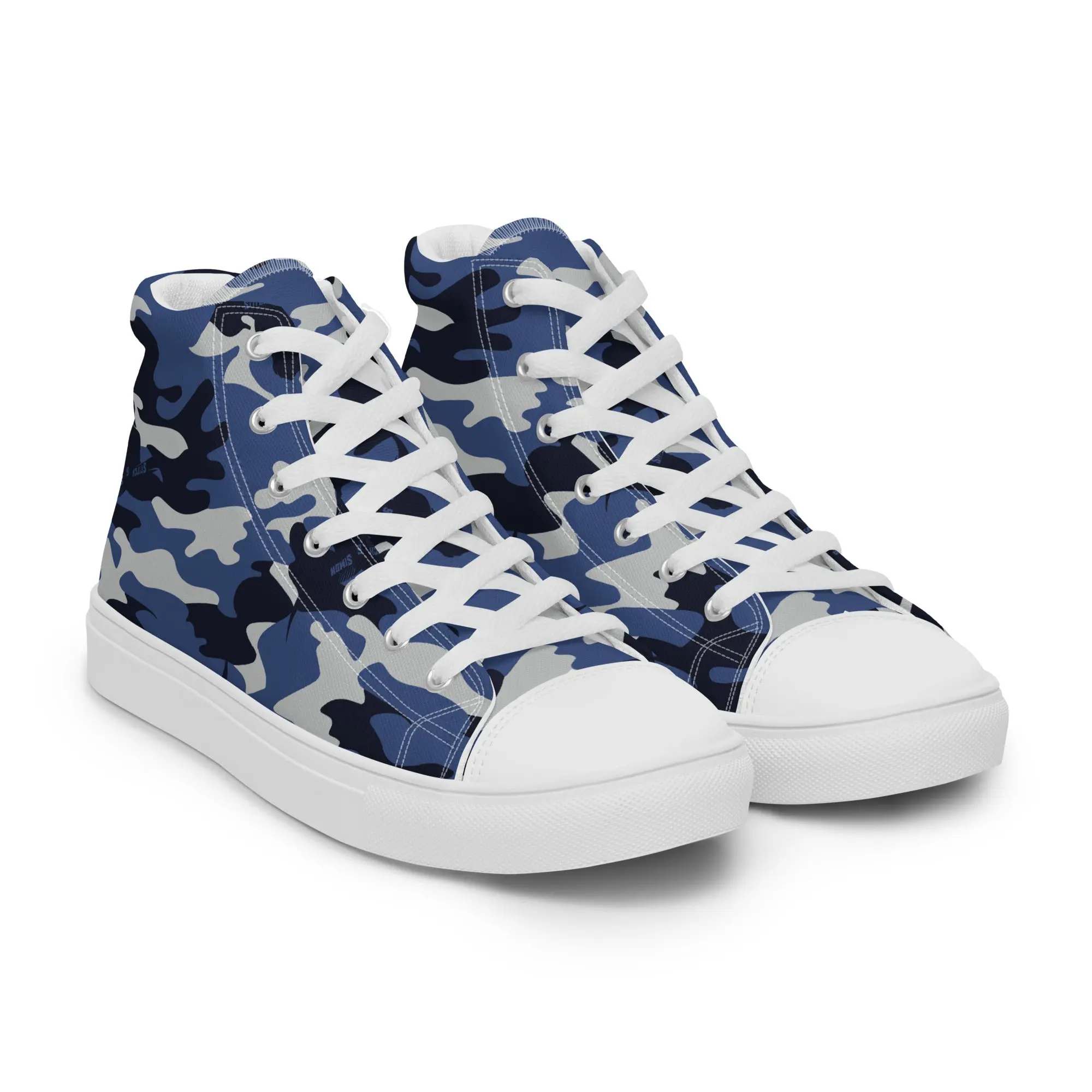 Women’s High Top Canvas Shoes – Blue Fashion Camo Print Sneakers