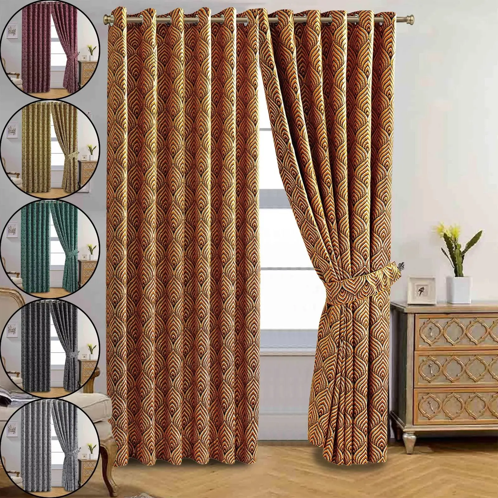 Stylish Jacquard Curtains Pair – Fully Lined Ready Made Eyelet Ring Top Curtains for Bedroom, Living Room, Kitchen & More curtains