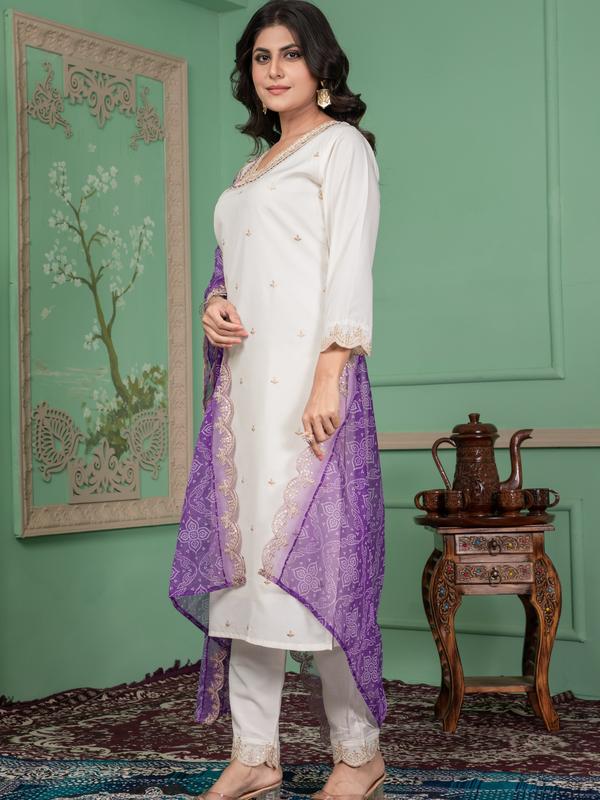 Women's Viscose Chanderi Punjabi Style Top,Bottom and Taby Silk Dupatta 2