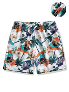 Men's Landscape Print Drawstring Waist Shorts, Casual Loose Elastic Waist Pocket Shorts for Summer, Men's Bottoms for Beach Vacation