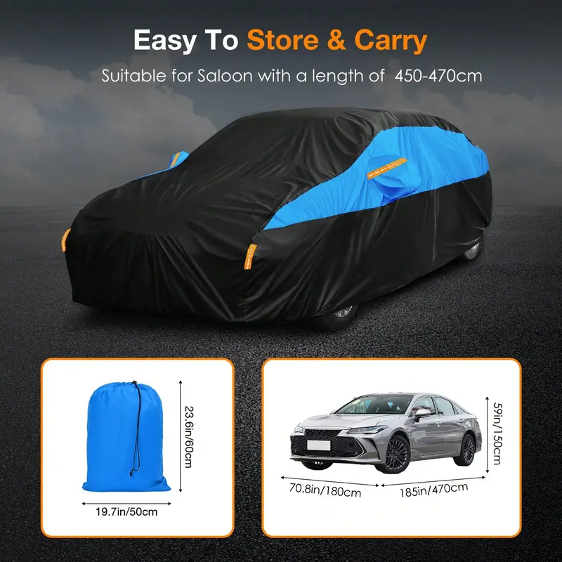 SUV Car Cover Waterproof Breathable,Outdoor Car Cover Rain Dust Sun UV Protection Cover,Universal Car Jacket Black With Blue For Saloon Length 450 To 470 Cm- Blue 7