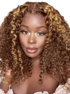 16 Inch Blonde Highlight Lace Front Wigs for Women, Gorgeous Fluffy Wigs with Baby Hair, Human Hair Wigs for Party, Daily Use