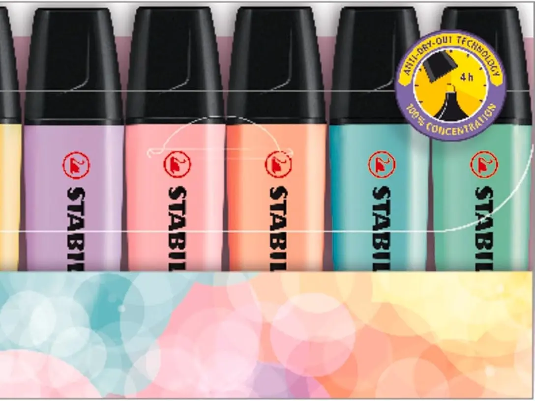 STABILO BOSS ORIGINAL Pastel - Highlighter - Pack of 6 - Milky Yellow, Creamy Peach, Pink Blush, Lilac Haze, Hint of Mint, Touch of Turquoise