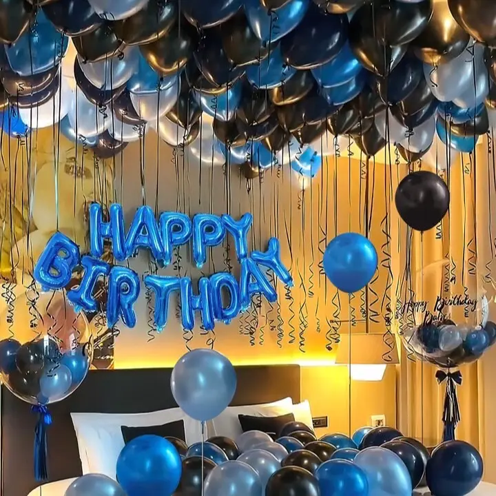 49pcs Birthday Party Balloon Set in Blue with Latex and Aluminum Foil Balloons for Party Background Decoration helium kit