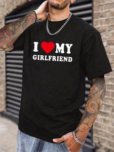 Men's Heart & Slogan Print Round Neck Tee, Loose Casual Fashion Short Sleeve T-shirt for Summer, Men's Top for Daily Wear