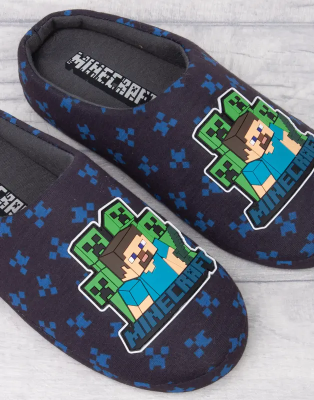 Vanilla Underground x Minecraft Boys Blue Creeper Zombie Sequin Applique Slip On Loafer Slippers 4