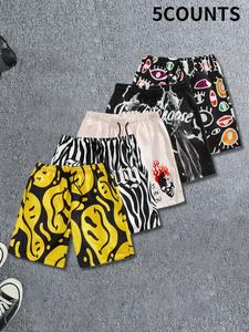 Men's All Over Print Drawstring Waist Beach Shorts, Casual Elastic Waist Pocket Shorts for Summer, Men's Bottoms for Daily Wear, Summer Shorts, Menswear