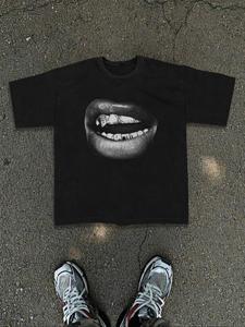 Men's Smile Face Print Round Neck Tee, Loose Casual Fashion Short Sleeve T-shirt for Summer, Men's Top for Daily Wear, Tropical