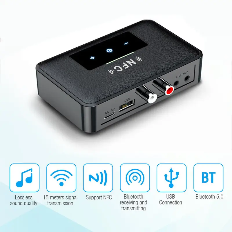 NFC Wireless Bluetooth 5.0 Audio Transmitter Receiver HiFi Music Adapter AUX 2
