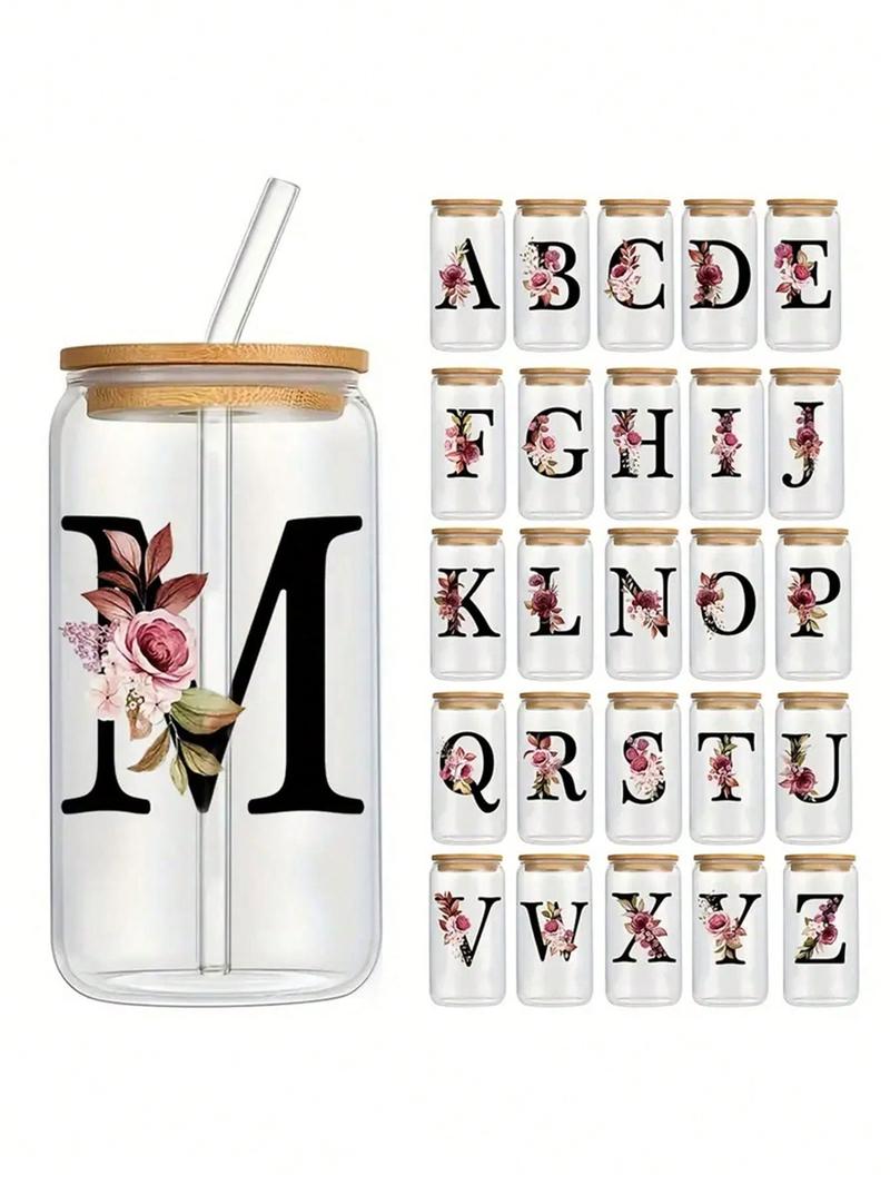 Product Introduction of Letter Printed Glass Cup with Straw & Lid - 480ml - Simple and Beautiful - Transparent - Flat Bottom - Hot Drinks - Home or Coffee Shop Use - Drinkware 11