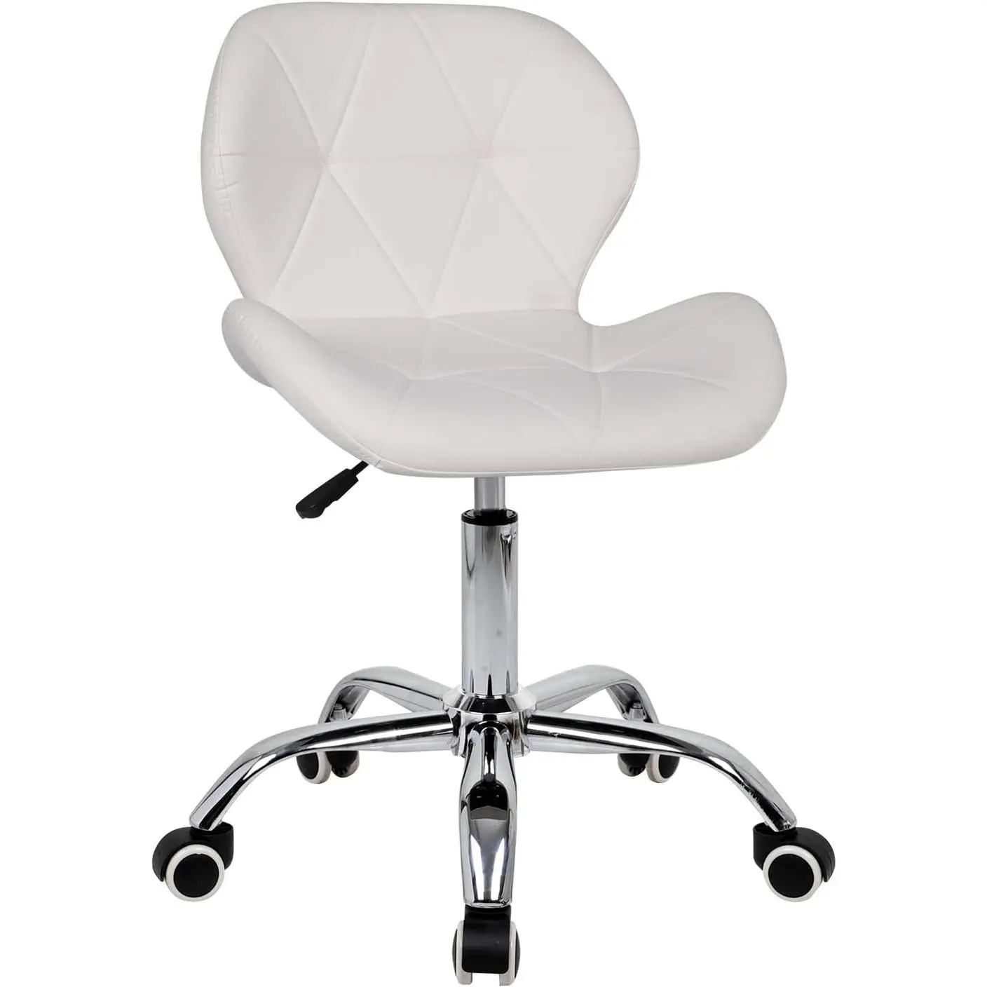 PU/Fabric/Velvet/Labm Wool Modern Swivel Office Chair, Height Adjustable Padded Armless Desk Chair, Makeup Chairs with Wheels for Bedroom, Home Office (Faux Leather, White)