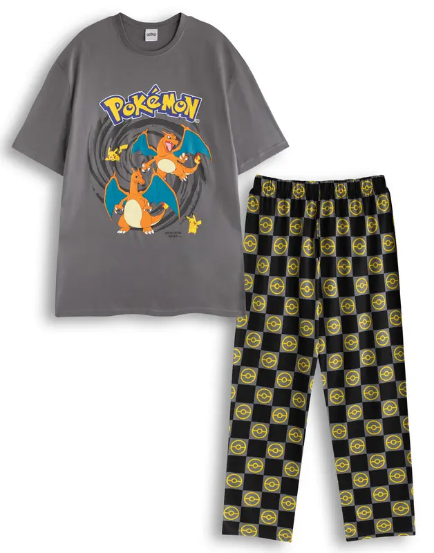 Vanilla Underground x Pokemon Mens Multicoloured Pikachu & Charizard Short Sleeve Long Leg Pyjama Set 0