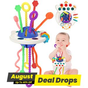 Baby Sensory Montessori Toy, Pull String Silicone Teething Toy, Travel Toy for 1 2 Year Old Boy Girl Infant Toddlers, Baby Stuff, Baby Play Essentials, Toys for Boys, Sensory Teether, Newborn