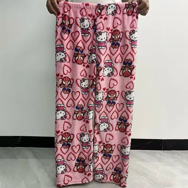 Hello Kitty fluffy kawaii spider man pjs trousers bottoms joggers cute 6