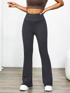 Women's Plain High Waist Rib Flares Leg Leggings, Comfy Breathable Bell Bottom Skinny Pants for Daily Wear, Women Clothing for All Seasons