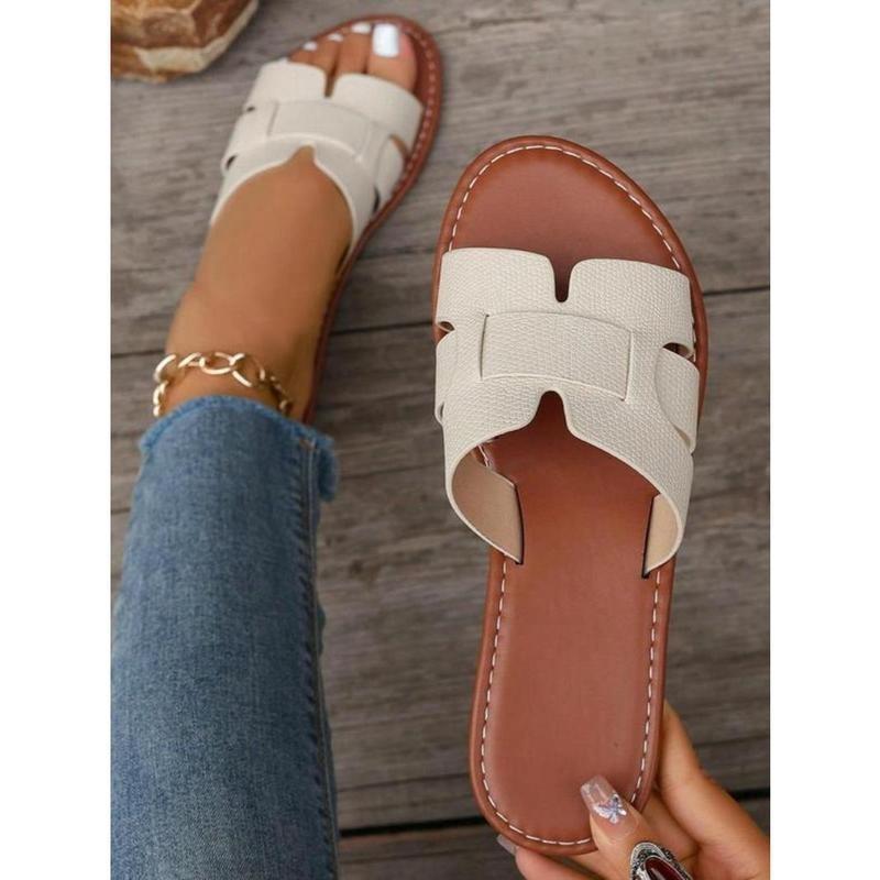 Women's Fashionable Plain Color Slide Sandals, Casual Comfortable Flat Sandals for Beach Vacation, All-match Commuter Shoes for Work & Daily Wear, Shoes for Women Footwear Summer 0