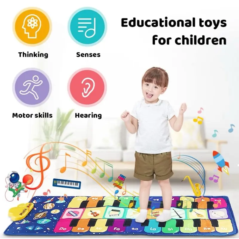 Musical Piano Mat 19 Keys Piano Keyboard Play mat Portable Musical Blanket Build-In Speaker & Recording Function For Kids Toddler Girls Boys 4