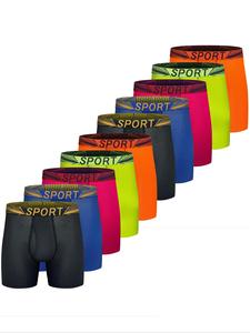 Men's Letter Tape Mesh Boxer Brief Quick Dry with Fly, Regular Fit Casual Comfy Breathable Underwear for Daily Wear, Sports Underwear, Men's Underwear for All Seasons