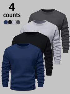 Men's Solid Color Crew Neck Sweatshirt, Casual Loose Long Sleeve Pullover for Spring & Fall, Fashion Men's Top for Daily Wear