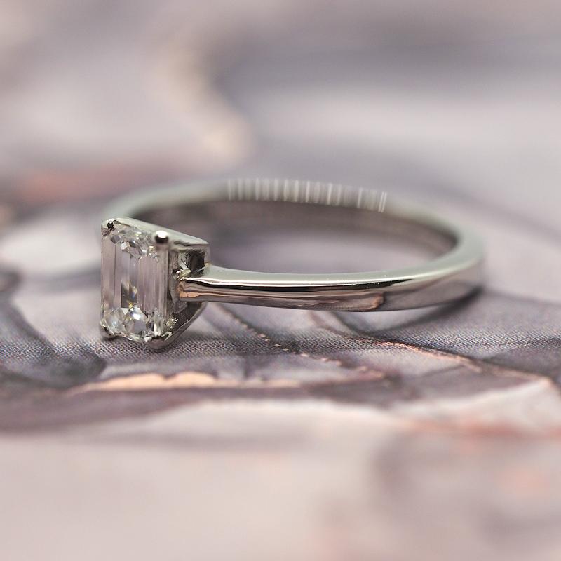Platinum Emerald Cut Diamond Solitaire Ring, size I 1/2 4