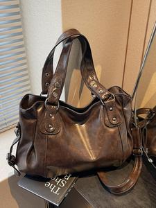 Women's Vintage Large Capacity Tote Bag, Fashionable PU Leather Shoulder Bag for Daily Used, Casual Trendy Versatile High-quality Daily Commuting Bag, Everyday Bag