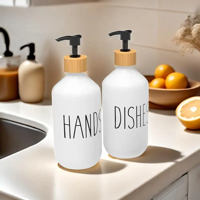 2pcs Soap Dispenser Set, Countertop Lotion Bottle, Bathroom Hand Soap Dispenser, Refillable Empty Bottle For Hand And Dish Soap, Bathroom Accessories, Home Decor 7