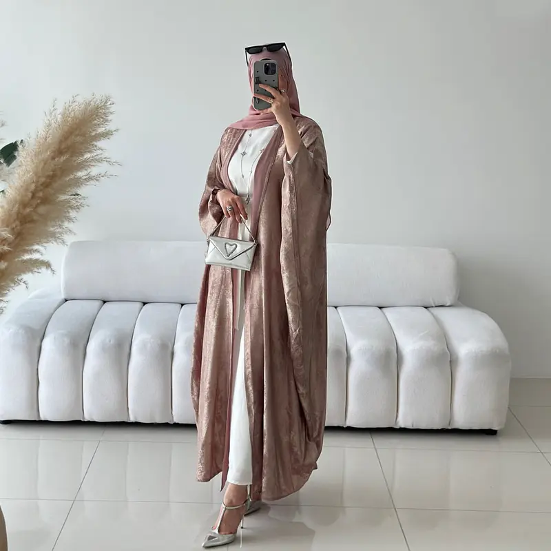 2025 Muslim clothing fashion stitching Dubai Turkish elegant robe open  abayas 6