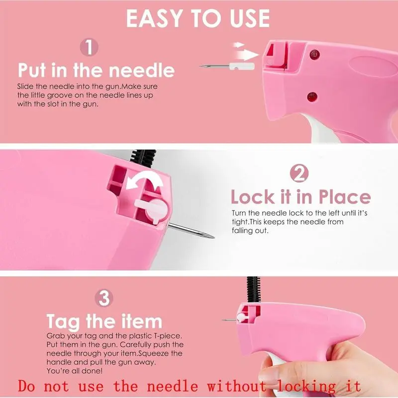 Quick Clothing Fixer, 1 Set Including 1 Count Handheld Tag Attacher Gun with 6 Counts Needles & 1000pcs Glue Needles, Sewing Tool Kit for Retail Hang Price Fabric Garment Label, Sewing Tool 2