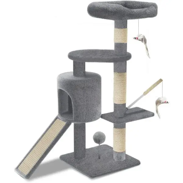 Cat Tree with Scratching Post L Activity Centre and Kennel for Cats, Grey, Height 112 cm