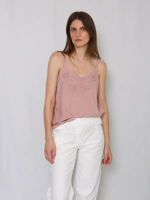 Vintage vest embroidered flowers dusty pink 4