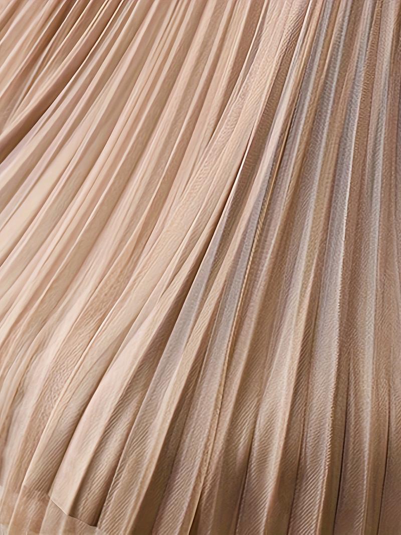 Product Introduction of Polly Pocket Skirt Women'S Chic A-Line Pleated Skirt, 100% Polyester Knit Fabric, Solid Color, Elastic Waist, All-Season, Breathable Mesh Lining, 24g/m² - Elegant Midi Skirt 13