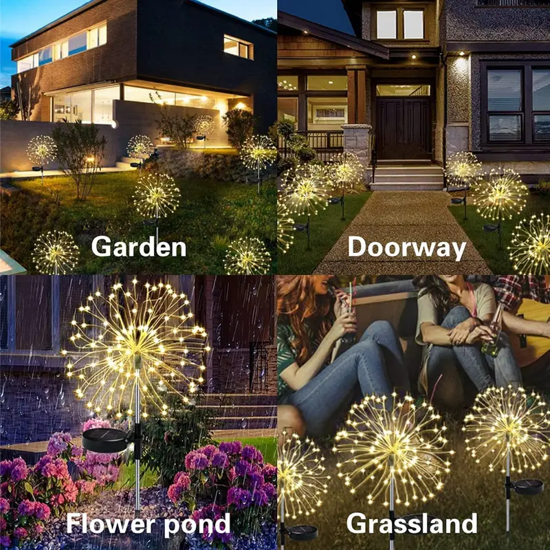 2PCS 120LED Solar Powered Firework Lamp Outdoor Stake Garden Decoration Lights 5