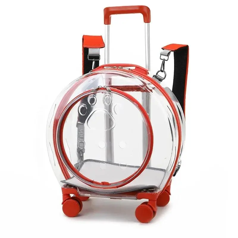 Pet Dog Trolley Suitcase Luggage with Wheels Carrying Transparent Breathable Carrier Backpack Stroller 5