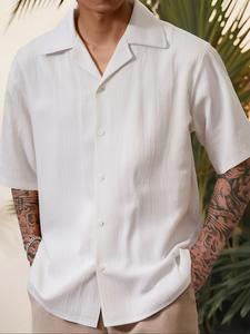 Men's Solid Color Short Sleeve Shirt, Loose Casual Comfy Breathable Top for Summer, Men's Clothes for Beach Vacation