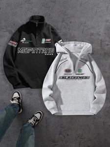 Men's Letter Print Half Zip Sweatshirt, Casual Loose Long Sleeve Top for Spring & Fall, Fashion Men's Clothes for Daily Wear