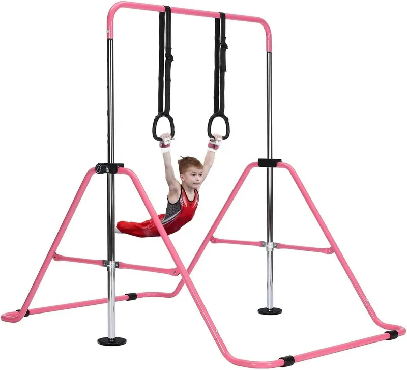 Gymnastics Bar Adjustable Kids Gymnastics Equipment for Home Training Kip Bar with Non-Slip Base 5 Height Levels 31.5-51.2" Gym Bars for Children Easy Assembly Design 7