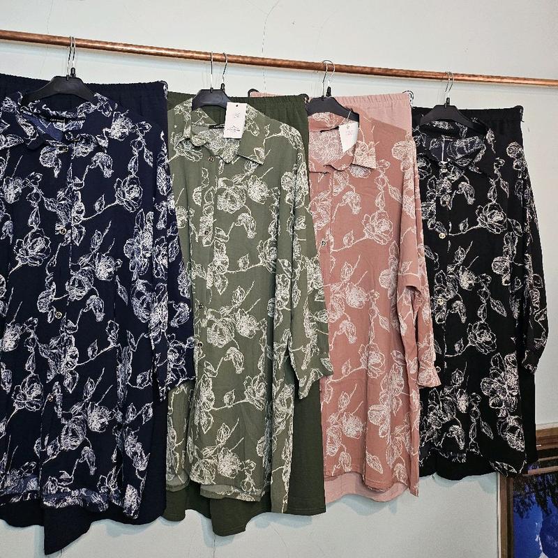 Women's beautiful glittery flower print 2 pc coord set long length size 14/20 2
