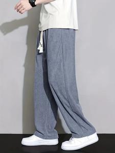 Men's Solid Color Drawstring Waist Corduroy Pants, Regular Fit Casual Fashion Slant Pocket Design Straight Leg Trousers for Daily Outdoor Wear, Men's Trousers for Summer