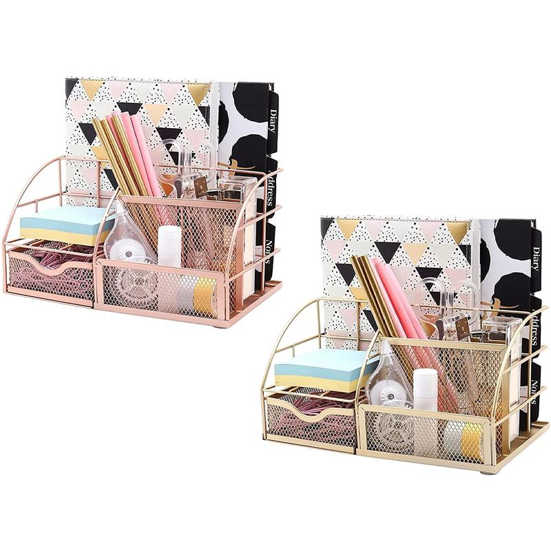 EXERZ Desk Organiser with 7 Compartments -Mesh Desk Tidy Caddy  - Golden 6
