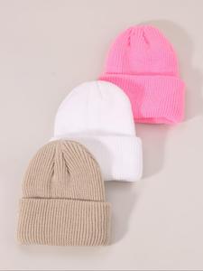 Solid Color Beanie Hat Set, Casual Knit Hat for Fall & Winter, Fashion Accessories for Both Men & Women