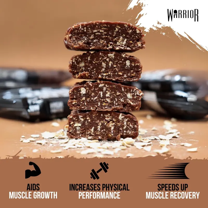 Warrior Raw Protein Flapjacks - Low Sugar, High in Fibre ADouble Chocolate) - Pack of 12 Bars x 75g Each - Snack, Dessert 3