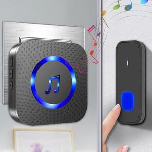 Wireless Music Doorbell, Multifunction Waterproof Doorbells with Button Transmitter & LED Flash, Self-adhesive Indoor Security Device for Home Classroom Office, Gift