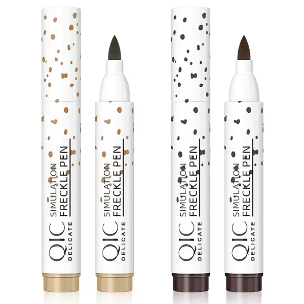 2 Colors Freckle Pen Makeup,Natural Lifelike Fake Freckles Magic Freckle Color Pen,Soft Waterproof Long-lasting Pen for Effortless Sunkissed Makeup (Dark Brown+Light Brown)