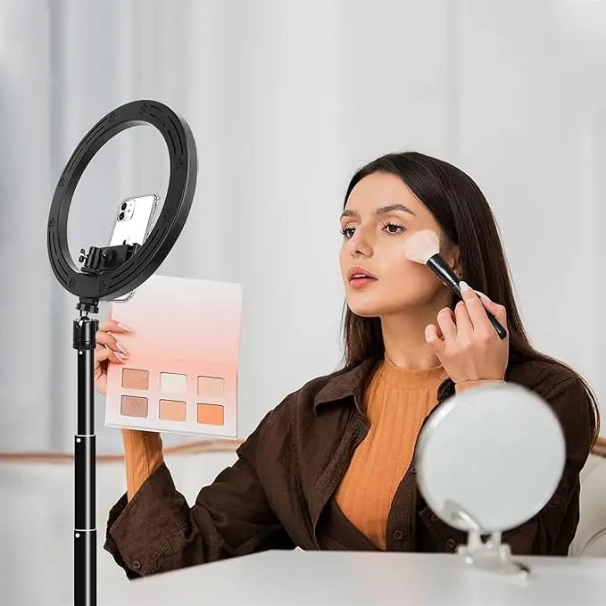 10" Ring Light with Tall Tripod Stand & Phone Holder for YouTube Video, Dimmable Led Ring Light with Remote for Camera, Video, Makeup, Selfie Photography Compatible with Smartphone Cellphone 2
