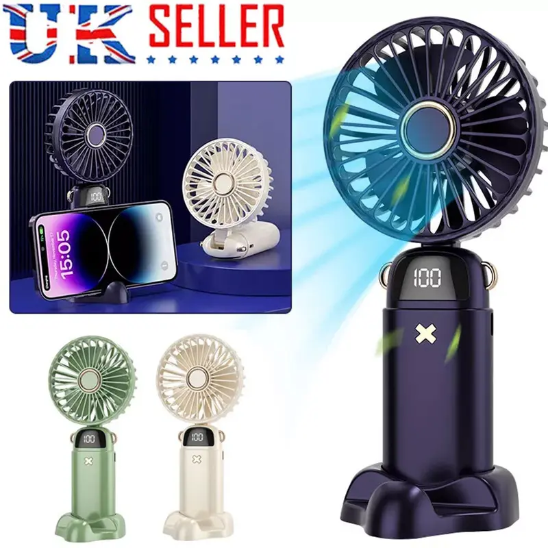 10000mAh Portable Hand-held Fan Mini Folding Desk Fan Cooler Cooling USB. 2