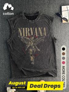 Men's Vintage Angel Graphic Print Tank Top, Casual Sleeveless Top for Summer, Men's Clothes for Daily Wear, Socks